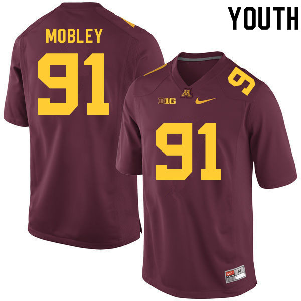 Youth #91 Will Mobley Minnesota Golden Gophers College Football Jerseys Sale-Maroon